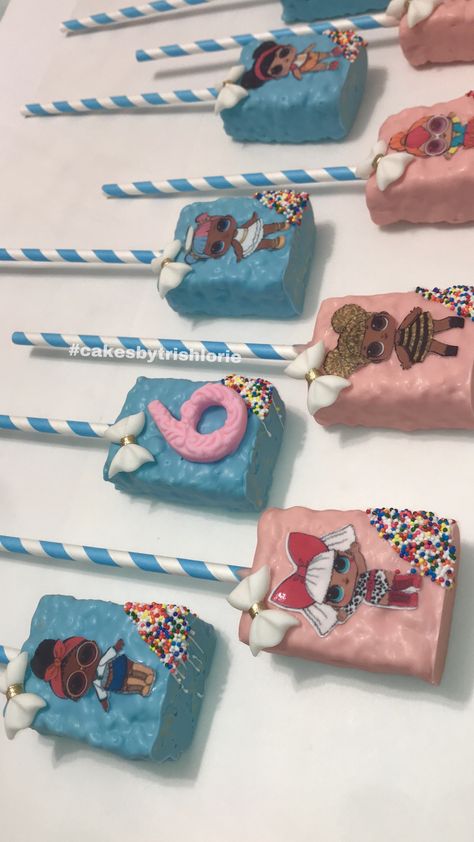 Lol Surprise Rice Krispie Treats, Lol Rice Krispie Treats, Lol Treats Ideas, Surprise Party Themes, Birthday Boxes, Lol Doll Cake, Suprise Birthday, Doll Birthday Cake, Girls Slumber Party