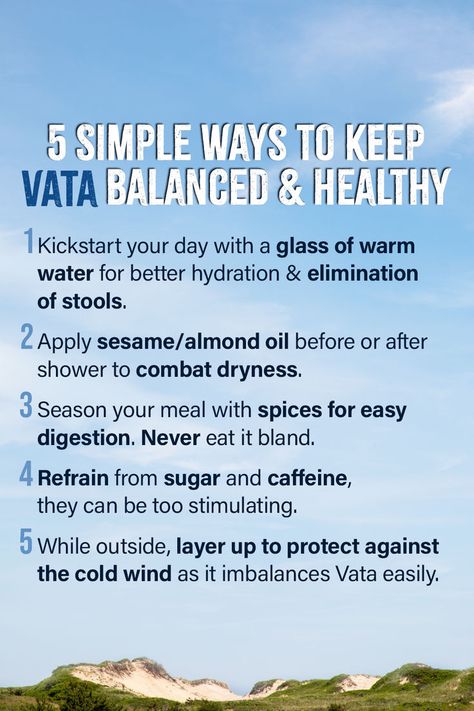 Are you a Vata person? You're likely creative, energetic, and full of ideas. But, you may also experience imbalances like dehydration, dry skin, and cold sensitivity. Don't worry, we've got your back! Follow these simple yet effective tips to help you feel your best.⁠ #vata #dosha #ayurveda #ayurvedic #balance #healthy #TheAyurvedaExperience Vata Imbalance, Ayurveda Vata Dosha, Balance Vata, Ayurveda Vata, The Ayurveda Experience, Chronic Disease Management, Vata Dosha, Ayurvedic Medicine, Got Your Back