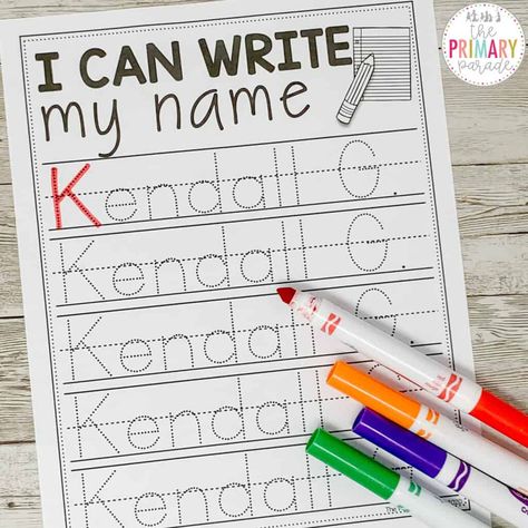 Name Writing Practice: Editable Tracing Template - The Primary Parade Writing Practice Preschool, Name Writing Activities, Name Activities Preschool, Writing Activities For Preschoolers, Write My Name, Name Template, Kindergarten Names, Counting Bears, Name Writing Practice