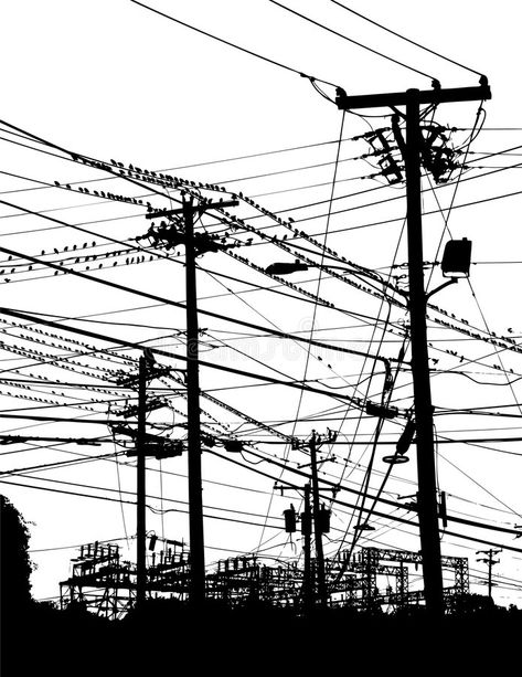 Telephone poles and wires. A complex maze of telephone and power poles and wires , #Affiliate, #wires, #complex, #Telephone, #poles, #maze #ad Telephone Pole Tattoo, Persona Tattoo, Dream Animation, Lighting Overlays, Telephone Pole, Transmission Tower, Wire Crosses, Rosemary's Baby, Urban Painting