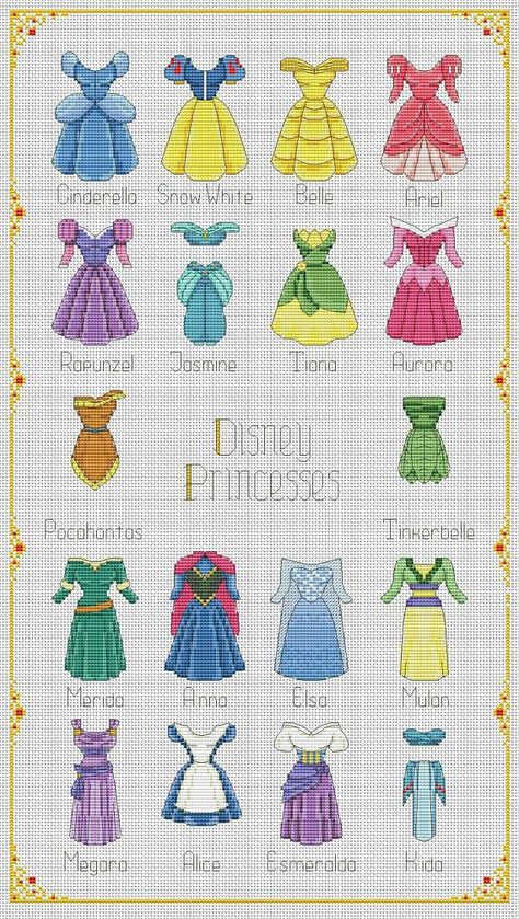 Disney Princess Cross Stitch Patterns, Barbie Cross Stitch, Cross Stitch Princess, Disney Cross Stitch Pattern, Hama Disney, Funny Embroidery, Disney Cross Stitch Patterns, Pola Kristik, Disney Cross Stitch