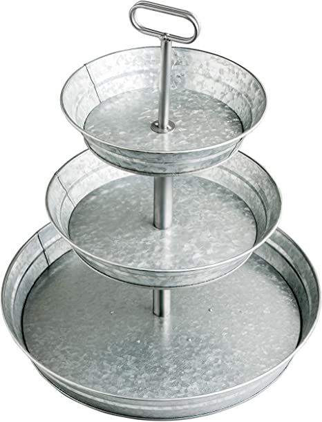 StarPack Farmhouse Style 3 Tiered Serving Tray - Rustic Kitchen Tiered Tray Decor, Cupcake Stand, Coffee Bar Accessories Galvanized Tiered Tray, Tiered Serving Tray, Fall Tray Decor, 3 Tier Serving Tray, Rustic Cupcake Stands, Tiered Serving Stand, Fall Tray, Galvanized Tray, Fruit Parfait