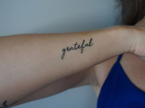 #grateful #tattoo Grateful Symbol, Grateful Tattoo, Gratitude Tattoo, Wrist Tattoos Words, Wrist Tattoos Girls, Symbol Tattoo, Back Of Shoulder Tattoo, Wrist Tattoos For Women, Tattoo Font