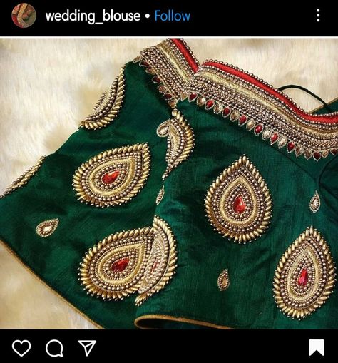 Aari Work Nath Design On Blouse, Green Blouse Designs For Saree Bridal, Green Blouse Designs, Magam Work, Blue Blouse Designs, Long Blouse Designs, Maggam Work Designs, Aari Designs, Best Blouse Designs