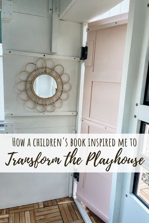 Several months ago I had the crazy idea to buy a basic playhouse kit and transform it into the perfect little cottage for Ronia. I pictured it being a haven for our daughter and her friends for many years to come. The project itself took months more than expected, but the end result was worth all the stress and delays. Read below to discover How a Children's Book Inspired Me to Transform the Playhouse. Playhouse Exterior Ideas, Outdoor Playhouse Decor Interior, Playhouse Inside Ideas, Playhouse Makeover Inside, Interior Playhouse Ideas, Backyard Discovery Playhouse Makeover, Playhouse Decor Interior, Playhouse Makeover Interior, Small Playhouse Interior