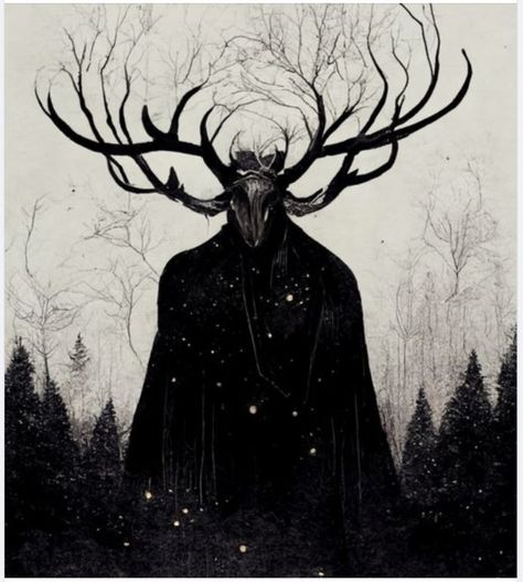 Wendigo Head Drawing, Wendigo Silhouette, Human With Antlers, Deer Man Art, Person With Antlers, Wendigo Aesthetics, Wendigo Pfp, Wendigo Aesthetic, Wendigo Fanart