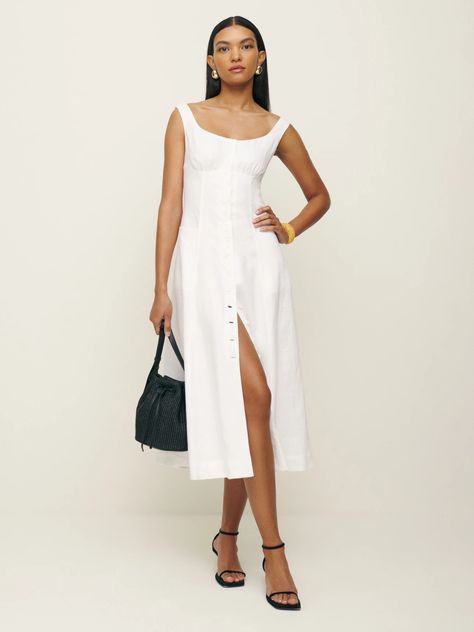 Doctor Dress, Style Capsule Wardrobe, Style Capsule, White Linen Dresses, Full Length Skirts, 2024 Outfits, Essential Dress, Reformation Dress, Fashion Capsule