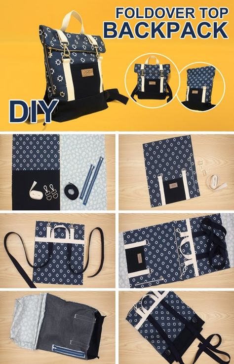 Easy Backpack Pattern, How To Sew A Backpack, How To Sew A Purse, How To Make A Backpack, Easy Diy Purse, Backpack Diy Pattern, Easy Bag Patterns To Sew, Rucksack Pattern, Sew Backpack