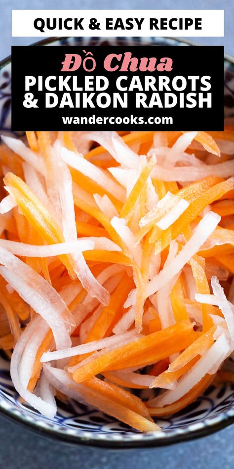 Try these quick and easy Vietnamese pickled carrots and daikon for that classic pickle crunch! Also known as Đồ chua, these sweet and zesty pickles are the perfect accompaniment to your favourite Vietnamese recipes. Thai Pickled Carrots, Easy Vietnamese Desert, Vietnamese Sides, Zesty Pickles, Pickled Carrots And Daikon, Best Teriyaki Sauce, Vietnamese Pancakes, Australia Recipes, Yakitori Chicken