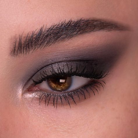 Our most wearable palette for a super sultry, smoked out eye! 👀 Smokey Eye Hooded Lids, Wedding Makeup Daytime, Make Up For Black And Silver Dress, Black Eyeshadow Blue Eyes, Dark Silver Eye Makeup, Grey Smoky Makeup, Dark Grey Smokey Eye, Grey Eye Shadow Look, Under Eye Color Eyeshadow