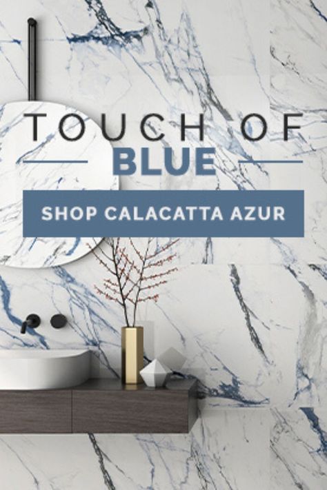 Blue Marble Countertops Bathroom, Blue Porcelain Bathroom, Blue Countertops Bathroom, Blue Marble Bathroom Ideas, Blue Marble Tile Bathroom, Marble With Blue Veins, Calcutta Tile, Blue Marble Bathroom, Blue Marble Tile