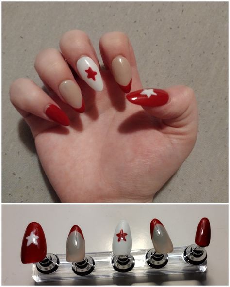 Got inspo from @keijiesh Tv Girl Nails Idea, Tv Girl Nails, Childs Play Nail Art, Ruby Gloom Nails, Tv Girl Wallpaper For Ipad, Tv Girl Bracelet Ykwtfm Aikwtl, Star Nails, Red Star, Girls Nails