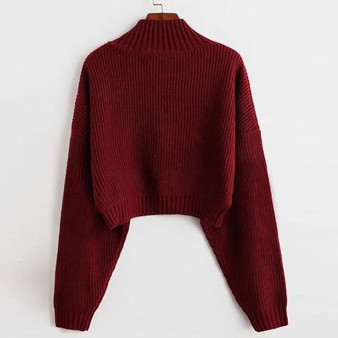 #affiliate Fall Winter Autumn Red Maroon Feature: Women's cropped sweater tops with turtleneck, lantern long Sleeve, simple solid color/color block, soft knitted with loose-fit silhouette, crop designed, styled with dropped shoulders, easy to dress up and down. Plain Sweater, Plain Sweaters, Mini Robes, Mini Dress Casual, Girls Fashion Clothes, Cute Sweaters, Teen Fashion Outfits, Two Piece Outfit, Red Sweaters