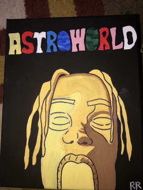 Travis Scott album cover Astroworld Album Cover, Travis Scott Album Cover, Album Covers To Paint, Album Cover Paintings, Travis Scott Album, Cover Painting, Travis Scott Astroworld, Small Canvas Art, Canvas Bags