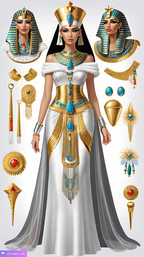 Cleopatra White Dress, Egyptian Traditional Dress, Ancient Egypt Outfits, Cleopatra Halloween Costume Outfit, Egyptian Outfits Women, Egyptian Outfit Ideas, Egyptian Dresses, Ancient Egypt Dress, Nefertiti Costume