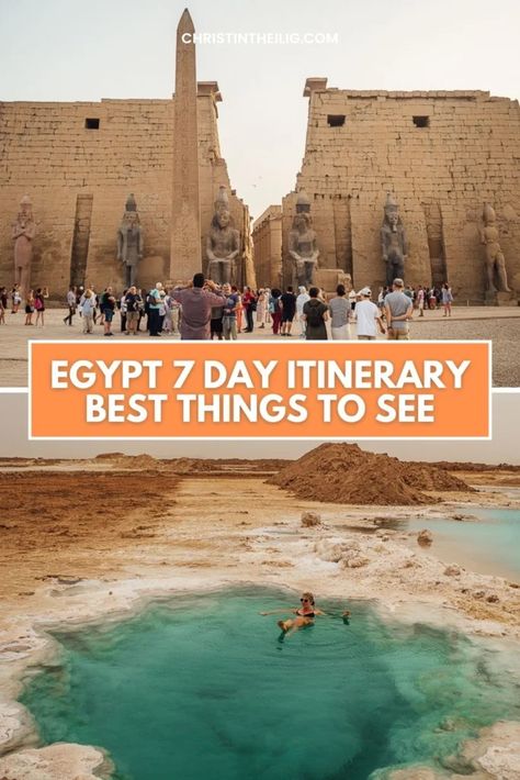 Amazing Egypt 7 Day Itinerary That Makes You Want to Return Egypt Itinerary, Egypt Vacation, Vacay Spots, 7 Day Itinerary, The Pyramids Of Giza, Places In Egypt, Salt Pool, Outfit Tips, Egypt Tours