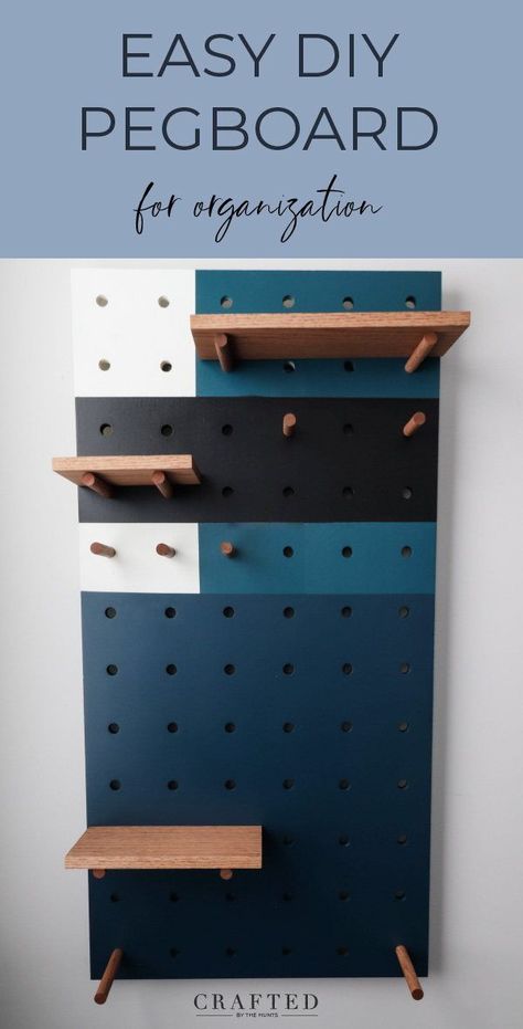 Want to add some wall organization to your craft room, office, or garage? Make this DIY pegboard! The pegboard designs gives you unlimited design and organization possibilities! Pegboard Entrance, Pegboard Coat Rack, Large Pegboard Wall, Pegboard Wall Ideas Bedroom, Pegboard Bedroom Ideas, Pegboard Painting, Pegboard Bookshelf, Climbing Room, Office Pegboard