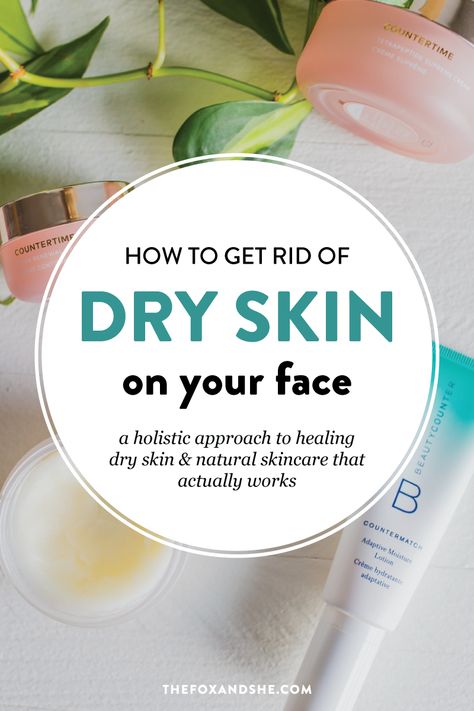 Do you have dry skin on your face that won't go away? I'm sharing my tips for how to get rid of dry skin, for good! I'm also sharing my dry skin care routine that uses safe skincare to keep you living healthy and actually gets rid of that flaky dry skin. Click through to read all of my dry skin rememdies. #skincare #safeskincare #cleanbeauty #healthyliving #naturalskincare Dry Skin Acne Skincare, Natural Remedies For Dry Skin, How To Get Rid Of Dry Skin On Face, Dry Patches On Face, Dry Flaky Skin On Face, Dry Face Remedy, Flaky Skin On Face, Get Rid Of Dry Skin, Dry Skin Acne