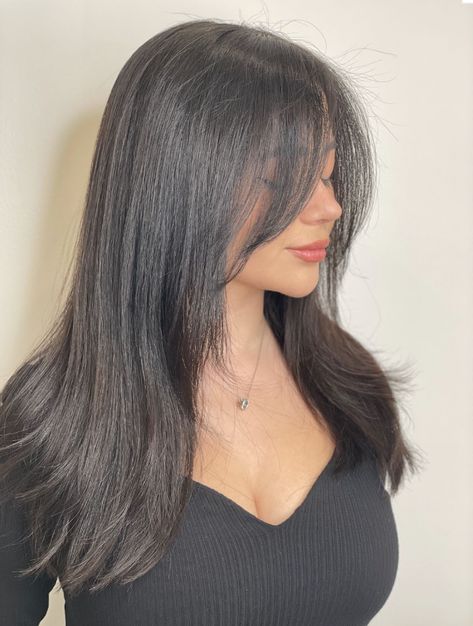 Only Front Layers Hair, Front Hair Bangs Cut, Front Long Bangs, Face Framed Haircut For Long Hair, Front Haircut For Long Hair, Long Hair Front Layers Face Framing, Front Layers Long Hair Face Framing, Long Face Framing Bangs, Face Frame Haircut