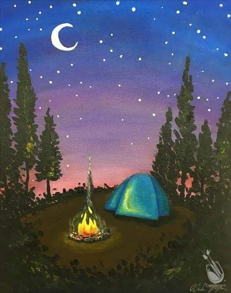 Campfire Painting, Painting Therapy, Nature Paintings Acrylic, Daily Illustration, Painting With A Twist, Small Canvas Paintings, Paint Nite, Summer Painting, Painting Party