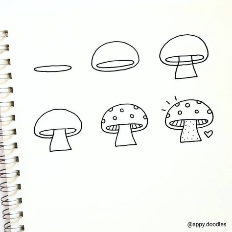 Appy Doodles on Instagram: “Mushroom doodle tutorial for your fall themed spreads. What do you think?🍄☺️❤️ . 💗You can support me by signing up for two free months of…” Little Drawings Doodles, Doodles Tutorial, Mushroom Doodle, Doodle Tutorial, Draw Doodles, Doodle Art For Beginners, Doddle Art, Bujo Doodles, Doodle Art Journals