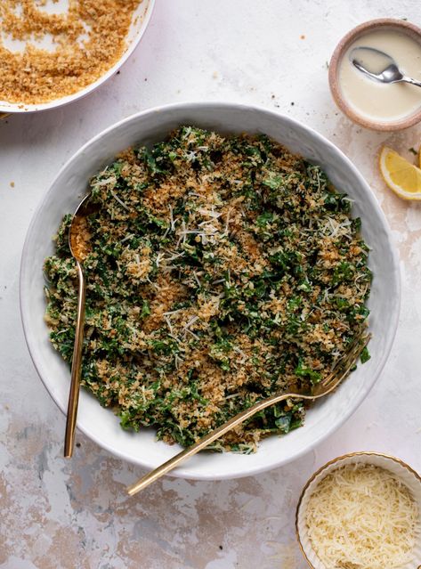 Kale Caesar Salad - Kale Caesar Crunch Salad Recipe Yogurt Caesar Dressing, There Is No Spoon, Salad Kale, Crunch Salad, Kale Caesar, Green Salads, Kale Caesar Salad, Massaged Kale, House Salad