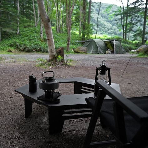 Aesthetic Camping, Black Camping, Hexagonal Table, Alcohol Stove, Camping Set Up, Nordic Furniture, Shelter Tent, Camping Aesthetic, Camping Set