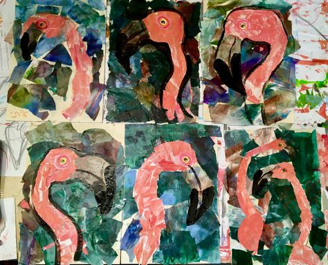 Flamingo collage art project for kids Flamingo Collage, Flamingo Sculpture, Art Project For Kids, Collage Art Projects, Project For Kids, Craft Stuff, Art Space, Elementary Art, Art Club