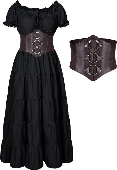 Amazon.com: Elegant Renaissance Medieval Costume Pirate Cosplay Dress Corset Waist Belt Set(Black XL) : Clothing, Shoes & Jewelry Easy Costumes Women, Wench Costume, Corset Waist Belt, Peasant Costume, Costume Pirate, Pirate Dress, Pirate Cosplay, Chemise Dress, Dress Corset