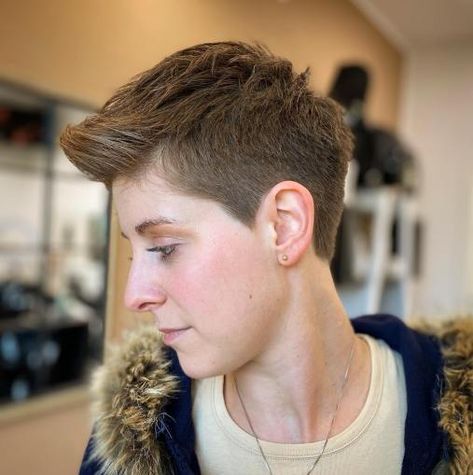 Short Edgy Gender-Neutral Cut Short Gender Neutral Haircuts, Nonbinary Hair Short, Genderfluid Hairstyles, Gender Neutral Haircuts, Nonbinary Haircuts, Genderfluid Haircut, Hairstyle For Thick Hair, Non Binary Hair, Nonbinary Hair