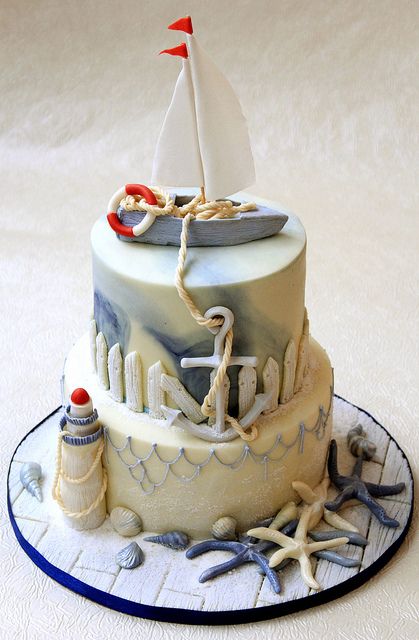 Nautical cake~ I love this!!! If it weren't food, I'd set it up on a shelf!!! Boat Cake, Nautical Cake, Sea Cakes, Beach Cakes, Sea Wedding, Cupcakes Decorados, Unique Cakes, Special Cake, Novelty Cakes