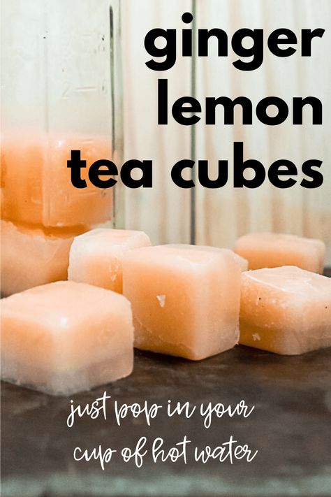 Do you start your day with Ginger-Lemon Tea? It is such a healthy way to feed your system with the health benefits of ginger and lemon, but grating ginger and squeezing lemon every morning can get old. Enter the Lemon Ginger Tea Cubes! Make a batch of cubes, keep them in your freezer and pop them into your hot water in the morning for a healthy beverage. Hot Water In The Morning, Tea Cubes, Lemon Ginger Tea Benefits, Lemon Tea Benefits, Lemon Ginger Tea, Ginger Lemon Tea, Ginger And Lemon, Healthy Beverages, Benefits Of Ginger