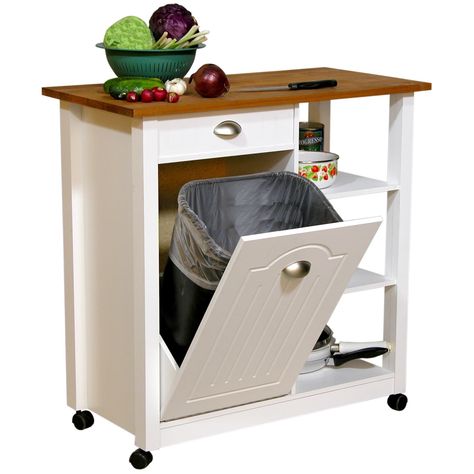 Find Kitchen Island With Trash Bin . A kitchen island with trash bin compartment is not only practical for those who don’t seem to have enough kitchen cupboard space to keep their garbage, but it also offers extra counter space as well. Plus, a kitchen island with bin storage also gives you the opportunity to bring … Kitchen Island With Trash Bin, Kitchen Island With Trash, Small Kitchen Cart, Trash Storage, Kitchen Island On Wheels, Diy Storage Rack, Butcher Block Kitchen, Rolling Kitchen Island, Small Kitchen Island