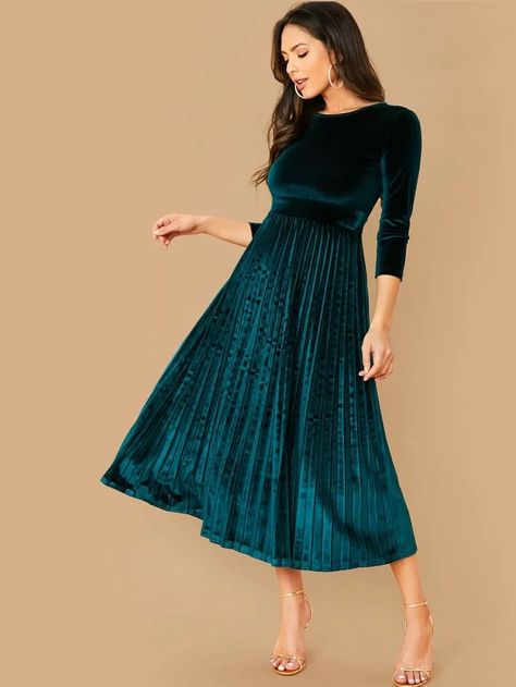 Fall Winter Dresses, 21st Dresses, Grad Dresses, Round Neck Dresses, Shein Style, Architectural Digest, Winter Dresses, Women Dresses, Velvet Dress