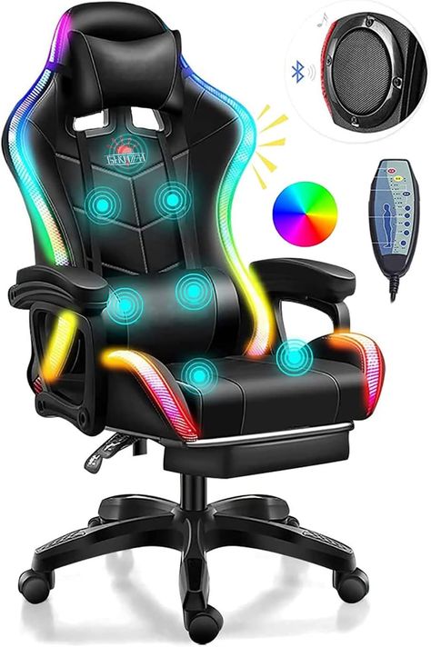 The perfect fusion of gaming chair and massage chair. Handle control, seven intelligent massage elements, five massage modes, four massage parts switching, three time controls, two intensity controls, and supports up to 250lbs. Pc Gaming Chair, Massage Office Chair, Play Computer Games, Gamer Chair, Racing Chair, Gaming Chairs, Video Gaming, Gaming Room Setup, Rgb Led Lights