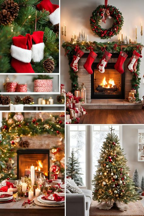 A fireplace mantel adorned with a lush Christmas wreath, garlands, candlesticks, and other holiday accents, creating a cozy and inviting atmosphere. Cold Christmas Aesthetic, Christmas Aesthetic Decor, Rustic Christmas Mantel, Rustic Christmas Decor Ideas, Martha Stewart Christmas, Cold Christmas, Christmas Mantel Decor, Rustic Christmas Decor, Sustainable Christmas