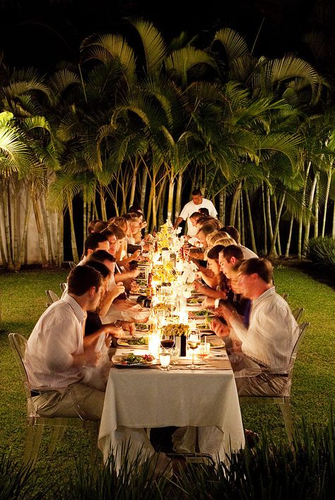 Dining under the stars, surrounded by tropical palms...dreamy. Tropical Dinner, Puerto Vallarta Wedding, Beach Wedding Reception, Outdoor Dinner Parties, The Dazzling, Star Photography, Outdoor Dinner, Destination Wedding Locations, Event Inspiration