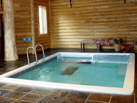 Lap Pools, Swim Spas & Therapy Pools - Residential - SwimEx Large Swim Spa, Indoor Swim Spa, Log Walls, Lap Pool Designs, Therapy Pools, Lap Pools, Swimming Pool Pond, Residential Pool, Indoor Swimming Pool