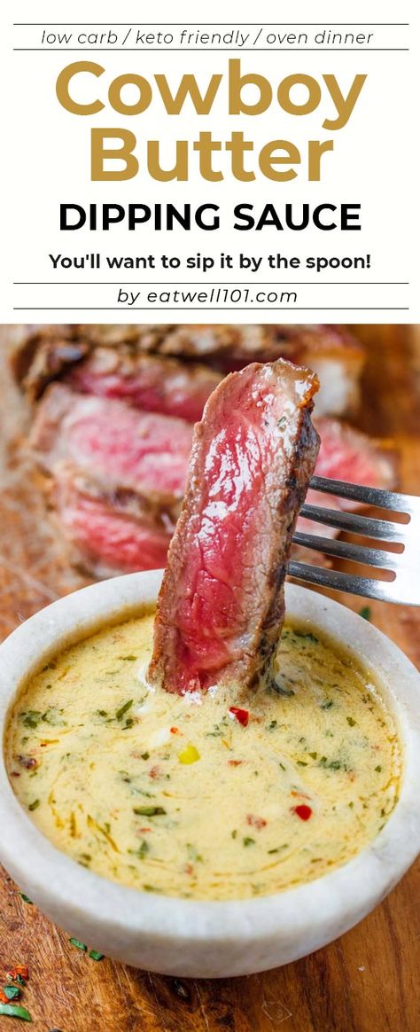 Cowboy Butter Dipping Sauce Recipe - #eatwell101 #recipe -  This garlic #butter #dipping #sauce is the bomb!  - #recipe by #eatwell101 Cowboy Butter Dipping Sauce, Garlic Butter Dipping Sauce, Butter Dipping Sauce, Cowboy Butter, Dipping Sauces Recipes, Steak Sauce, Chicken Bites, God Mat, The Bomb