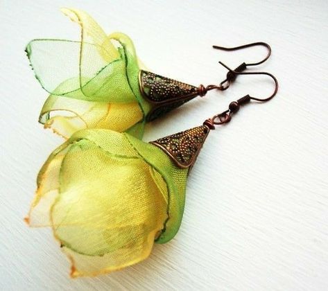 Organza Earrings, Organza Jewelry, Feminine Summer, Earrings Tassel, Beads Accessories, Fabric Earrings, Fiber Jewelry, Heart Necklace Diamond, Textile Jewelry