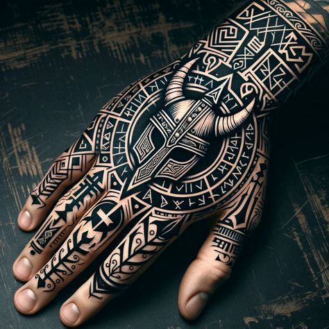 Helm Of Awe Hand Tattoo, Viking Tattoos Men, Viking Hand Tattoos For Guys, Nordic Hand Tattoo, Maori Hand Tattoo, Viking Forearm Tattoo Men, Scandinavian Tattoo Vikings, Norse Sleeve Tattoo, Viking Sleeve Tattoo For Men