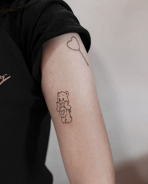 Tender Heart Bear Tattoo, Bear With Heart Tattoo, Sunshine Bear Tattoo, Care Bear Tattoo Outline, Small Care Bear Tattoo, Care Bear Tattoo, Sparkle Tattoo, Care Bear Tattoos, Tattoos Aesthetic