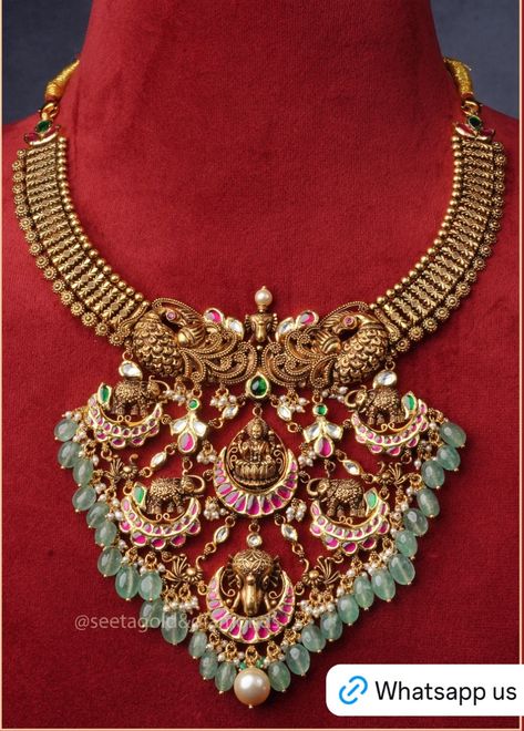 Gold Middle Haram Designs, Middle Haram Designs, Ganpati Mantra, Nakshi Jewellery, Ruby Necklace Designs, Vaddanam Designs, Haram Designs, Wedding Jewelry Sets Bridal Jewellery, Bridal Necklace Designs