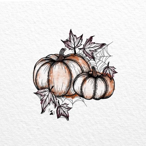 Autumn Tatoos Fall, Fall Time Tattoos, Pumpkin And Leaves Tattoo, October Themed Tattoos, Fall Leaves Aesthetic Drawing, Pumpkin And Fall Leaves Tattoo, Fall Lover Tattoo, Fall Themed Tattoos Sleeve, Fall Tattoo Ideas Autumn Black And White