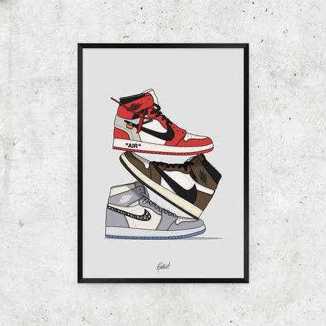 Shoes Painting Ideas On Canvas, Nike Painting, Canvas Painting Patterns, Jordan 1 Off White, Nike Poster, Shoe Poster, Basketball Accessories, Art 101, Sneaker Posters