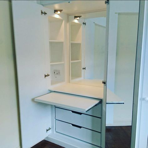 Dressing Mirror Inside Wardrobe, Mirror Inside Cupboard, Desk Inside Wardrobe, Wardrobe With Dressing Table Inside, Vanity Inside Wardrobe, Drawer Inside Wardrobe, Vanity Wardrobe Ideas, Wardrobe With Lights Inside, Mirror Inside Wardrobe Door