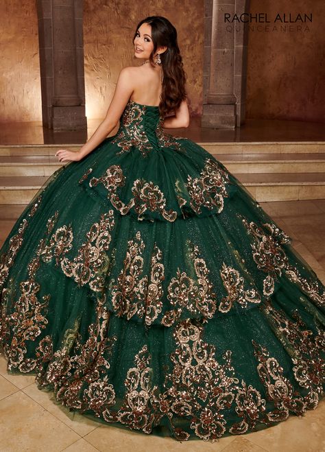 Quinceanera Couture Dresses | Alta Couture | Style - RQ3102 Detachable Puff Sleeves, Beige Wedding Dress, Debut Gowns, Green Quinceanera Dresses, Rachel Allan Prom Dresses, Quinceanera Dresses Gold, Pretty Quinceanera Dresses, Quince Dress, Long Prom Gowns