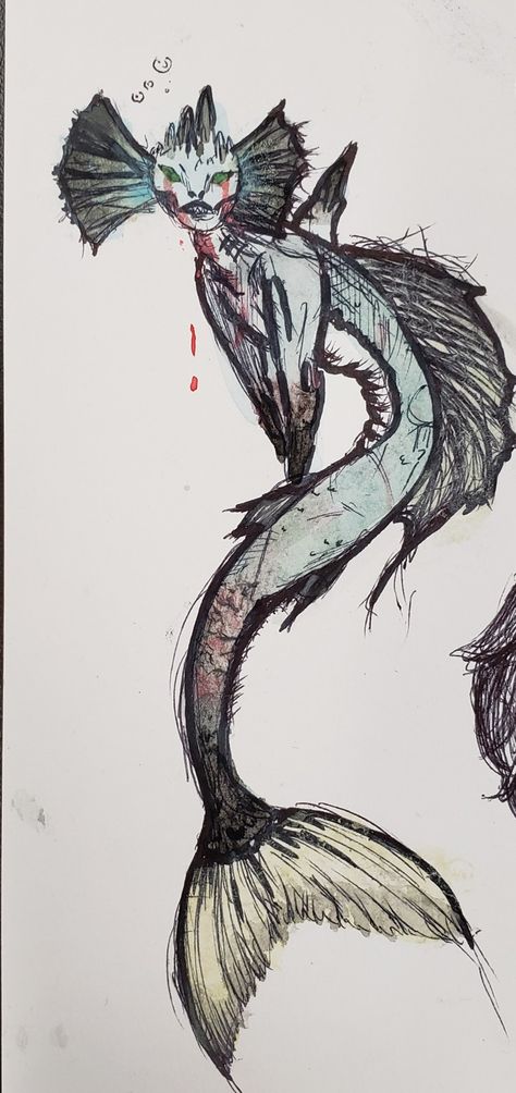 Goth Mermaid Drawing, Siren Aesthetic Drawing, Mermaidcore Drawing, Siren Drawing Base, Siren Drawing Creepy, Siren Watercolor, Siren Tail Drawing, Siren Reference, Siren Art Dark