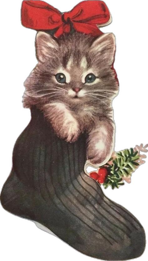 Vintage Cat Christmas, Cat Christmas Aesthetic, Vintage Christmas Reindeer, Vintage Kitten, Vintage Christmas Ephemera, Merry Christmas Cats, Vintage Xmas Cards, Christmas Cat Decorations, Christmas Kitties