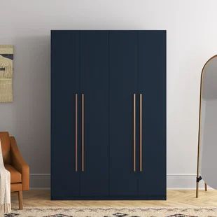 Gramercy Modern 2-section Freestanding Wardrobe Armoire Closet | Wayfair Freestanding Wardrobe, Modern Armoire, Armoire Closet, Closet Wood, Closet Clothes Storage, Dressing Design, Bedroom Cupboard, Wood Armoire, Banner Elk